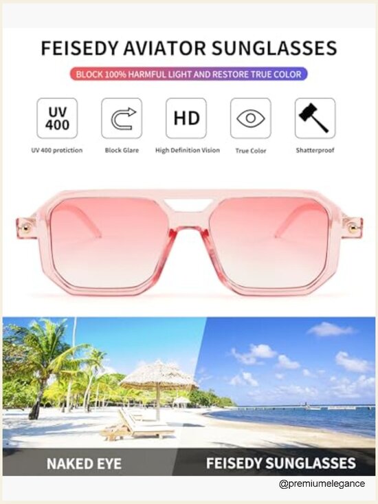 Vintage 70s Flat Aviator Sunglasses Square Retro Frame UV400 Protection